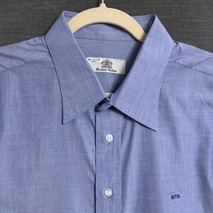 Oxxford Clothes Custom Dress Shirt 17.5/36 Blue USA Made Classic Bespoke  (C)